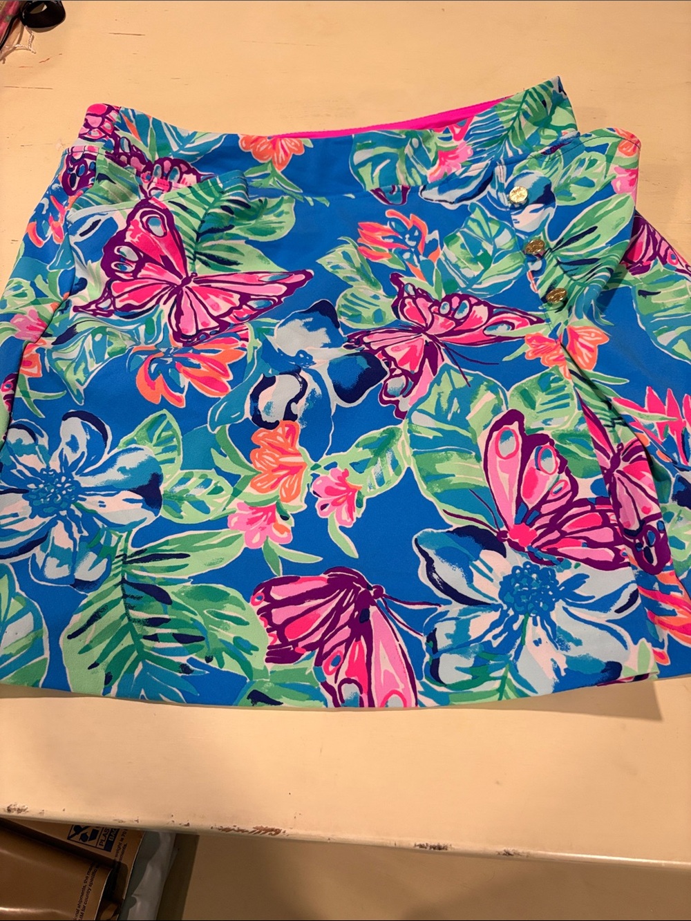 Lilly Pulitzer Blue Floral & Pink Butterfly Skort NWOT 12